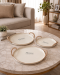 Minimalist Cream & Rose Gold Beaded Serving Tray Set - Set of 3