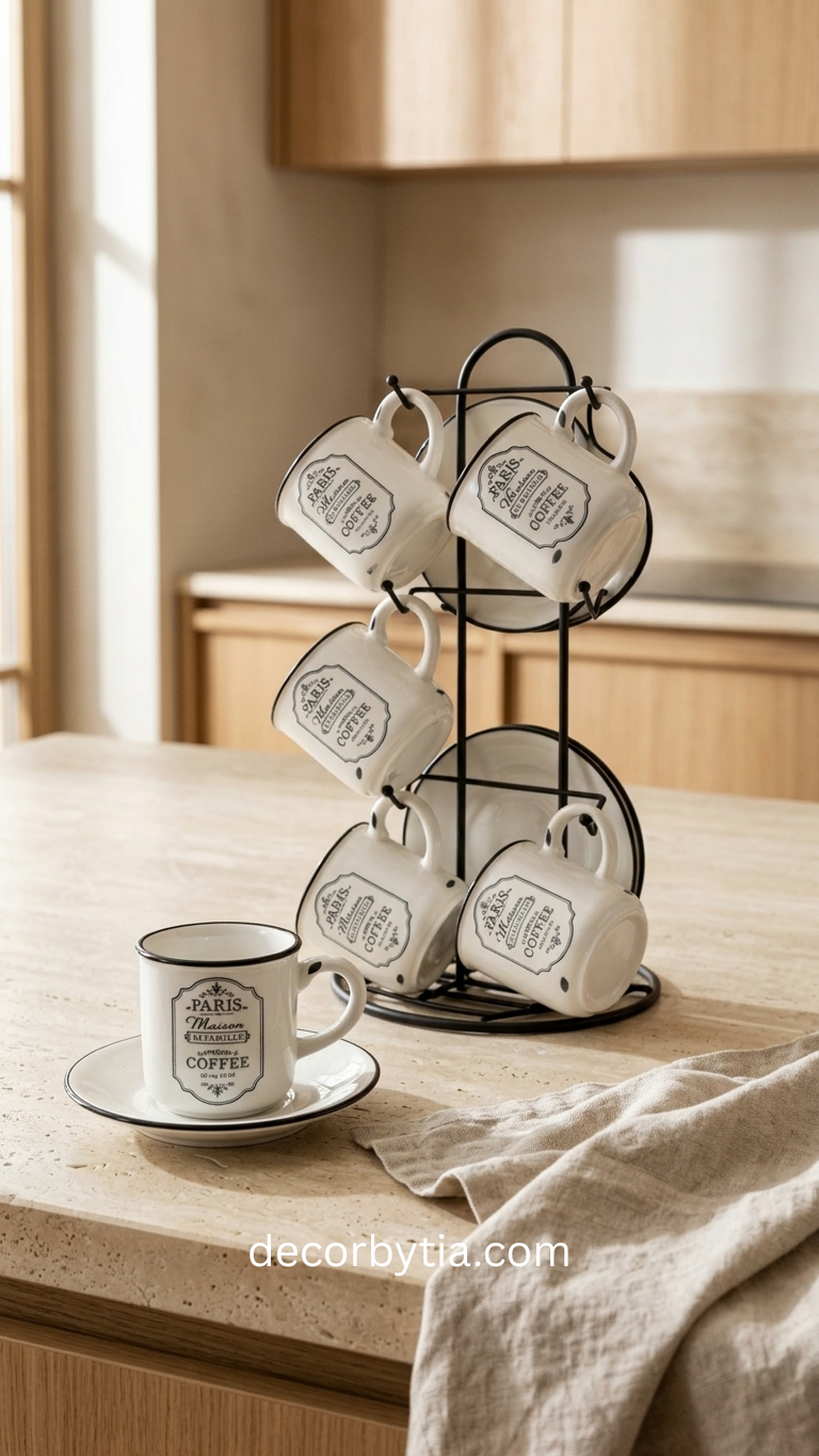 "Paris Maison" 12-Piece Espresso Cup and Saucer Set with Display Stand