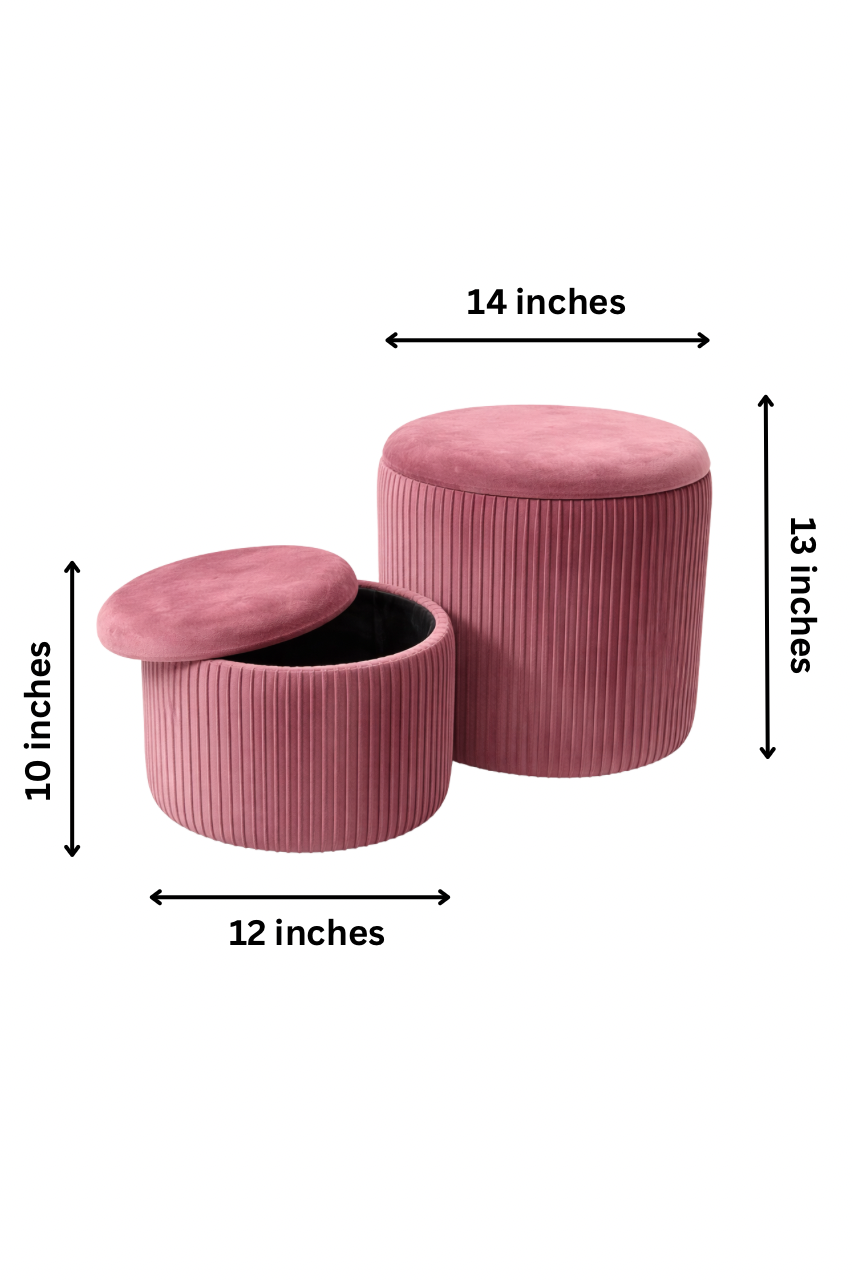 Blush Velvet Ribbed Storage Ottoman Combo (Set of 2)