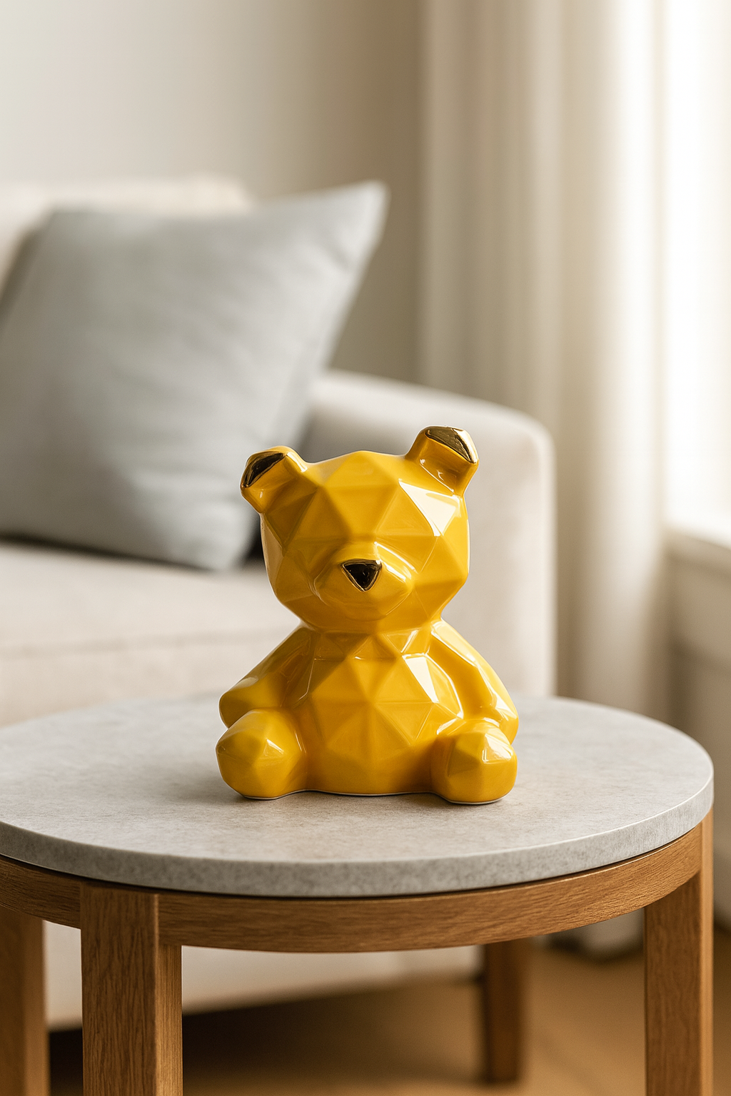 Geometric Gloss Bear Piggy Bank – Mustard Gold