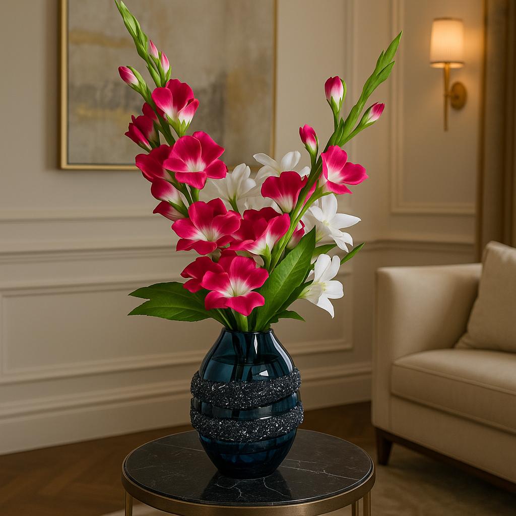 Blue Jewel Glass Vase – Crystal Accent Design