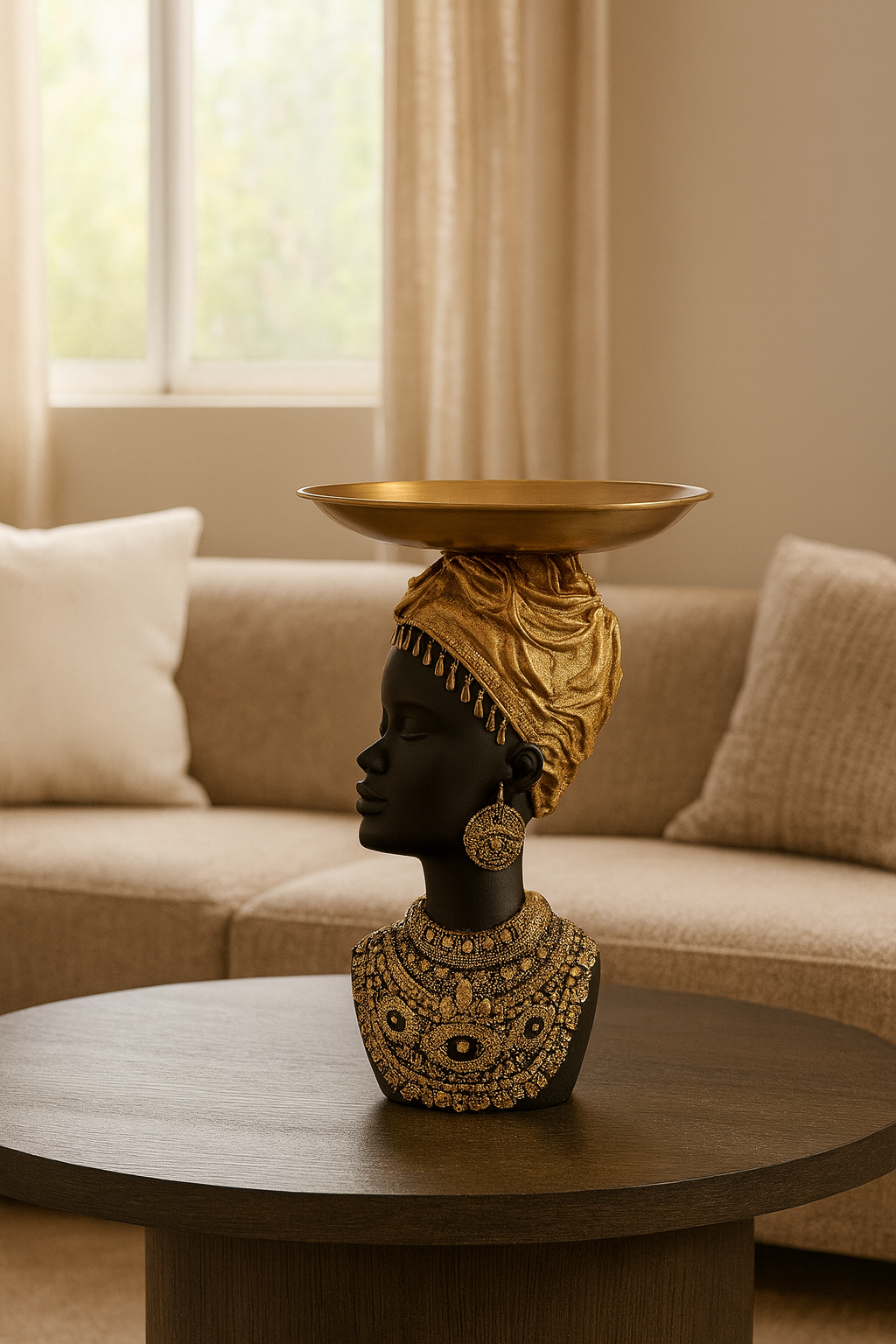 Majestic Gold-Accented African Bust with Serving Tray