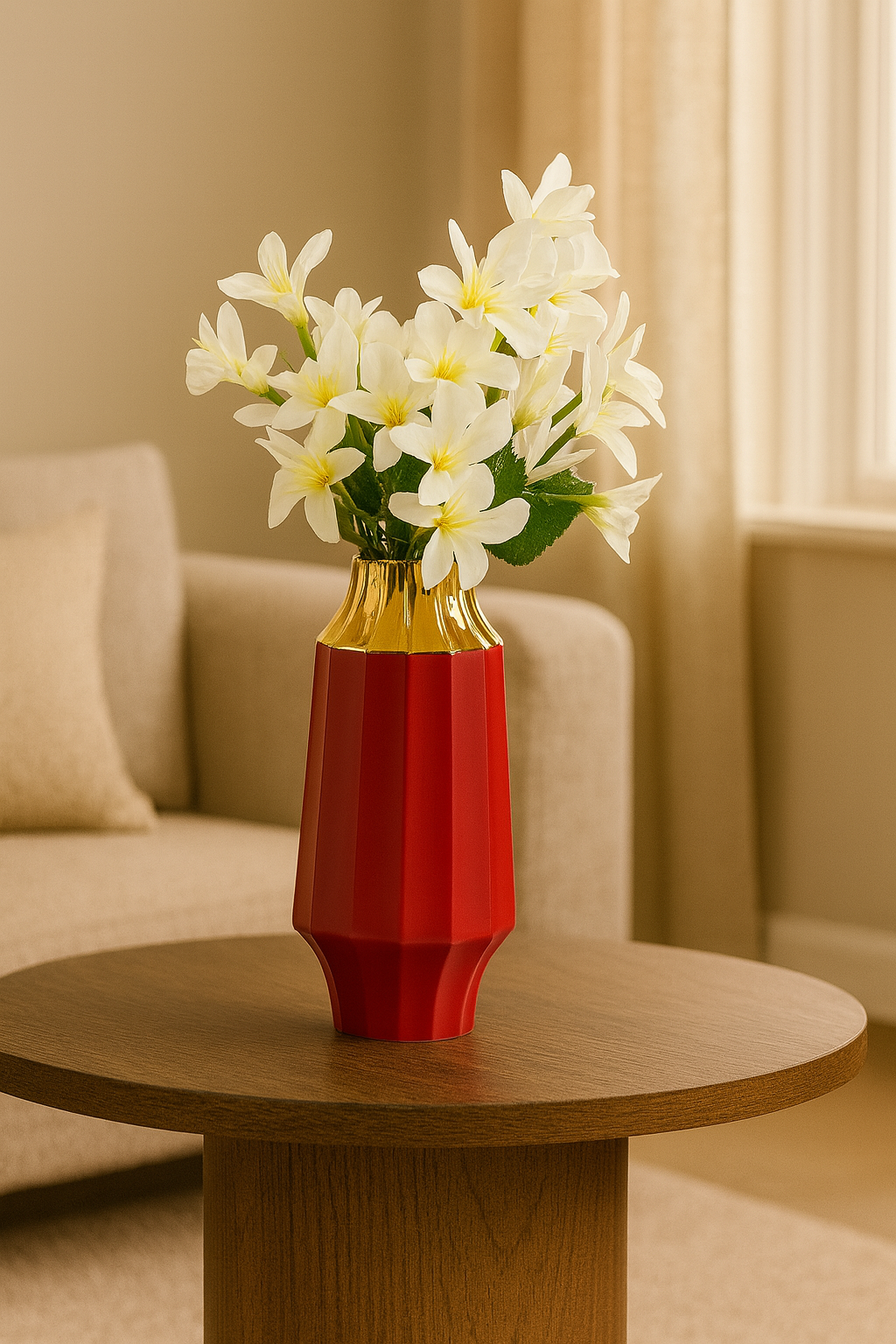 Crimson Luxe Jar Vase – Red & Gold Ceramic