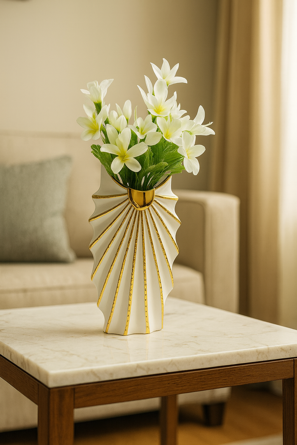 Aurora Grande Ceramic Vase – White & Gold