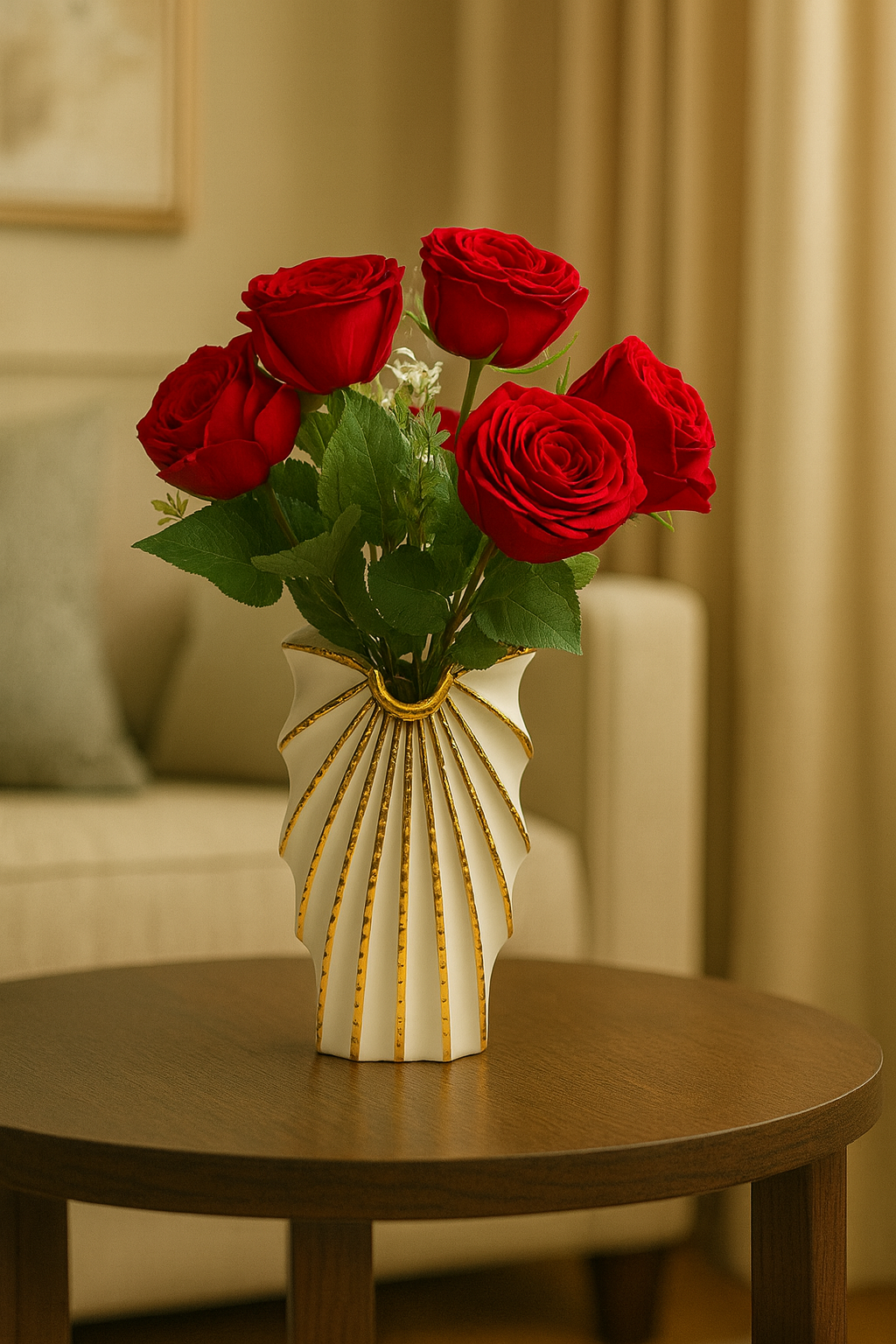 Aurora Pleat Ceramic Vase – White & Gold
