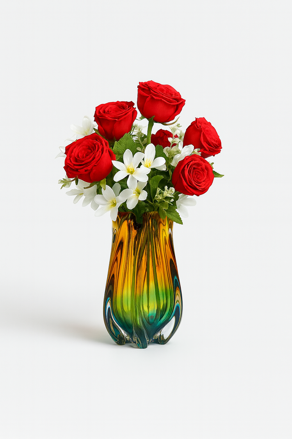 Ivory Noir Murano Glass Vase – Amber & Black Gradient