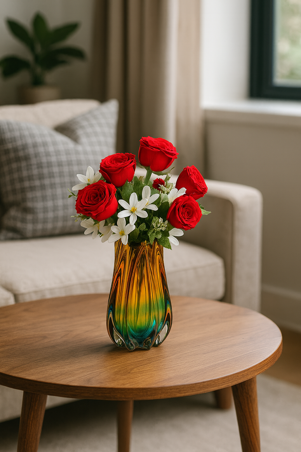 Ivory Noir Murano Glass Vase – Amber & Black Gradient