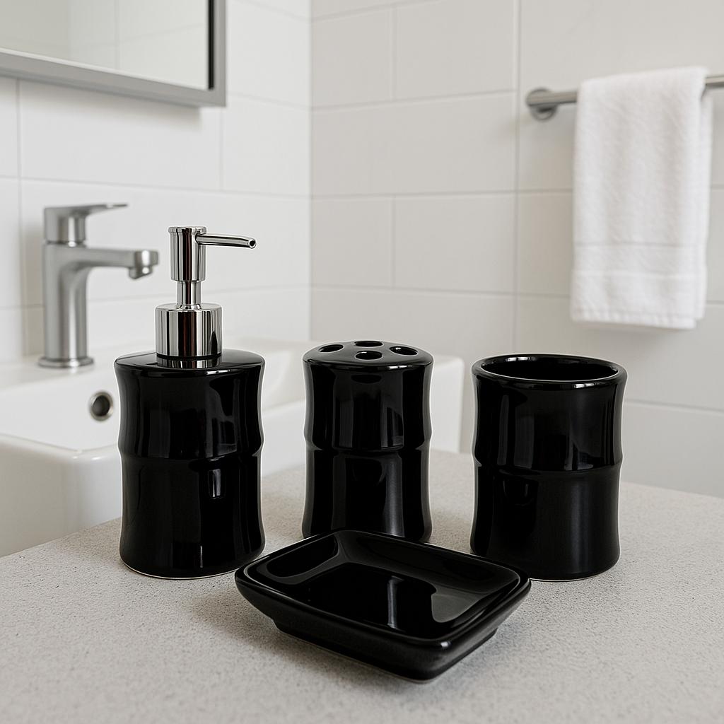 Classic Black Ceramic 4-Piece Bathware Set
