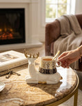Antler Brew Ceramic Cup with Deer Base – White & Gold