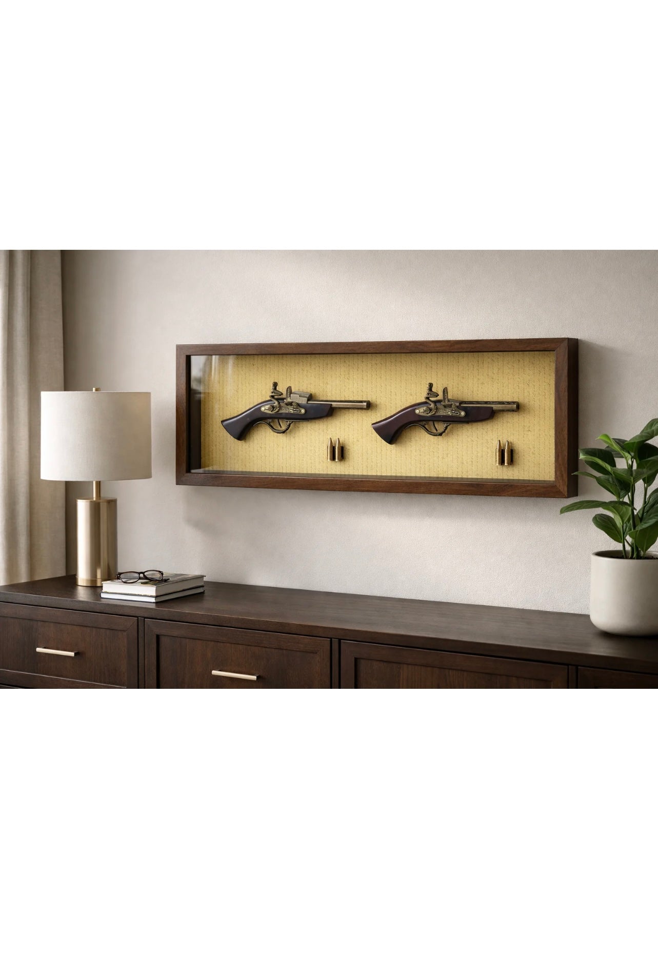 Vintage Duel: Ornate Shadow Box Flintlock Pistol Wall Frame