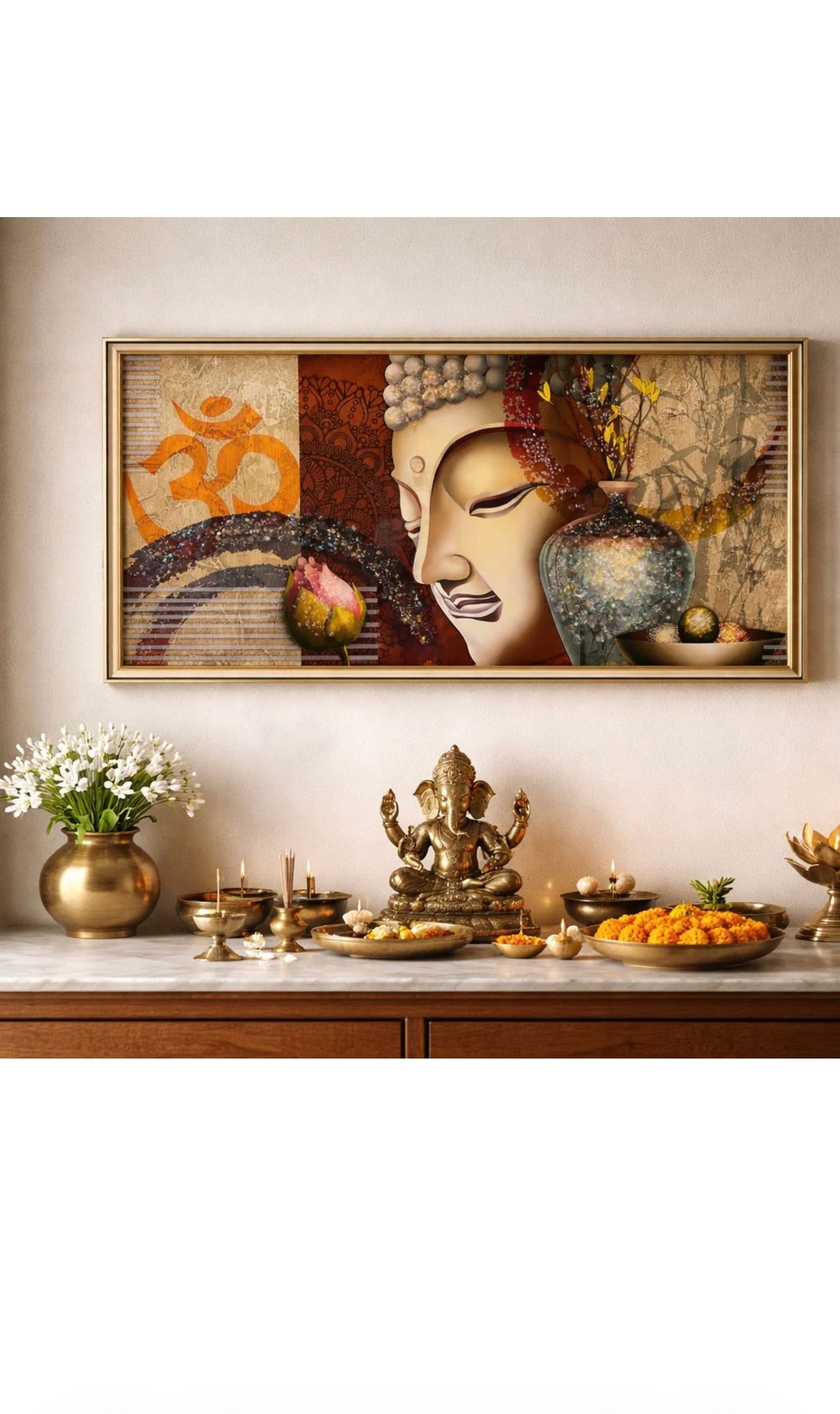 Divine Serenity: Buddha & Om Crystal-Embellished Luxe Wall Frame