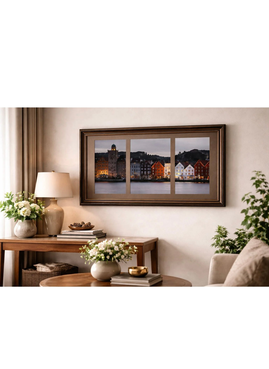 Midnight in Bergen: 3-Panel Luxe Harbor Wall Frame