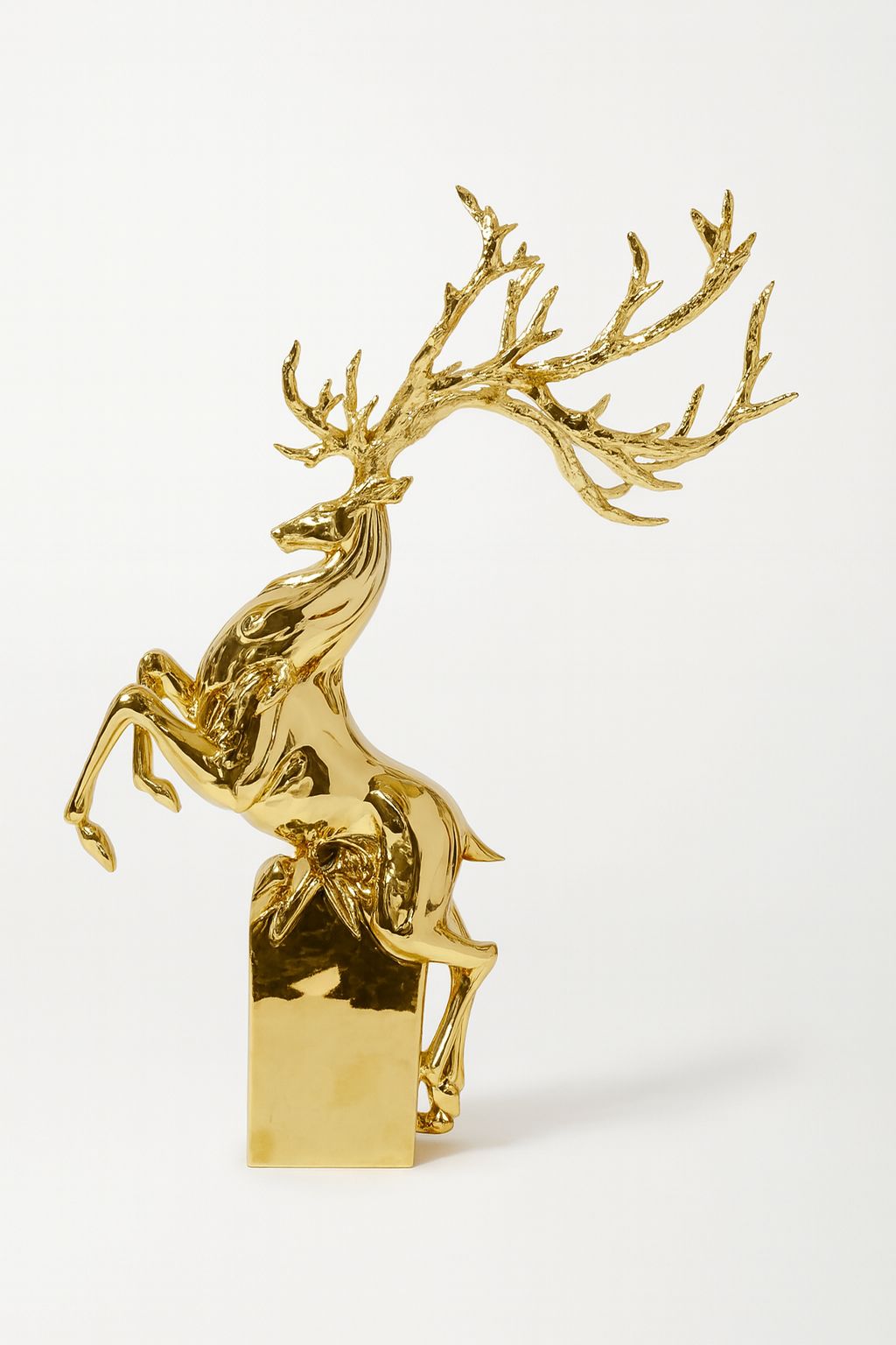 Majestic Golden Rearing Stag Sculpture with Grand Antlers