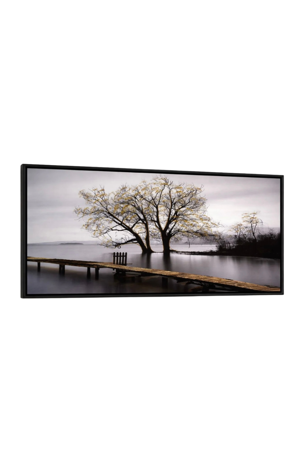 Ethereal Waters: Golden Autumn Tree & Pier Luxe Wall Frame