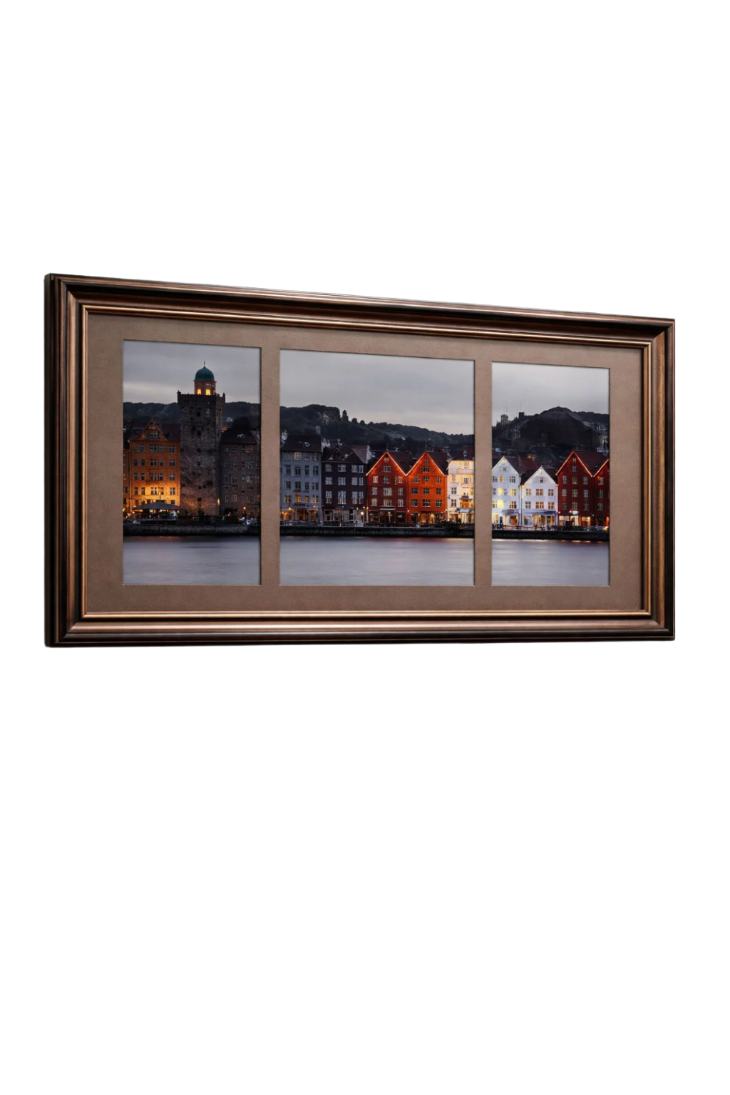 Midnight in Bergen: 3-Panel Luxe Harbor Wall Frame