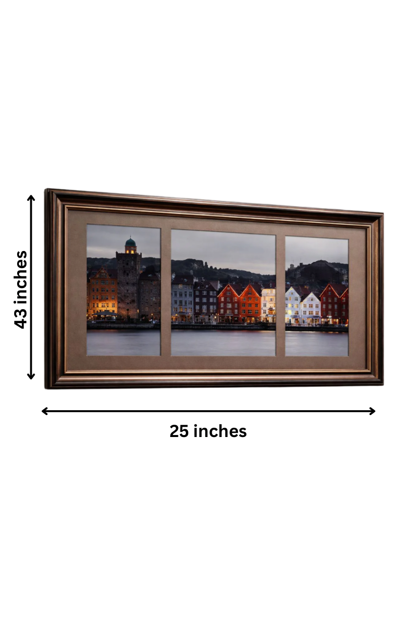 Midnight in Bergen: 3-Panel Luxe Harbor Wall Frame