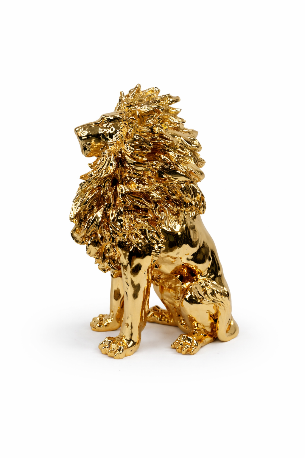 Majestic Golden Lion: Handcrafted Seated Lion Artefact