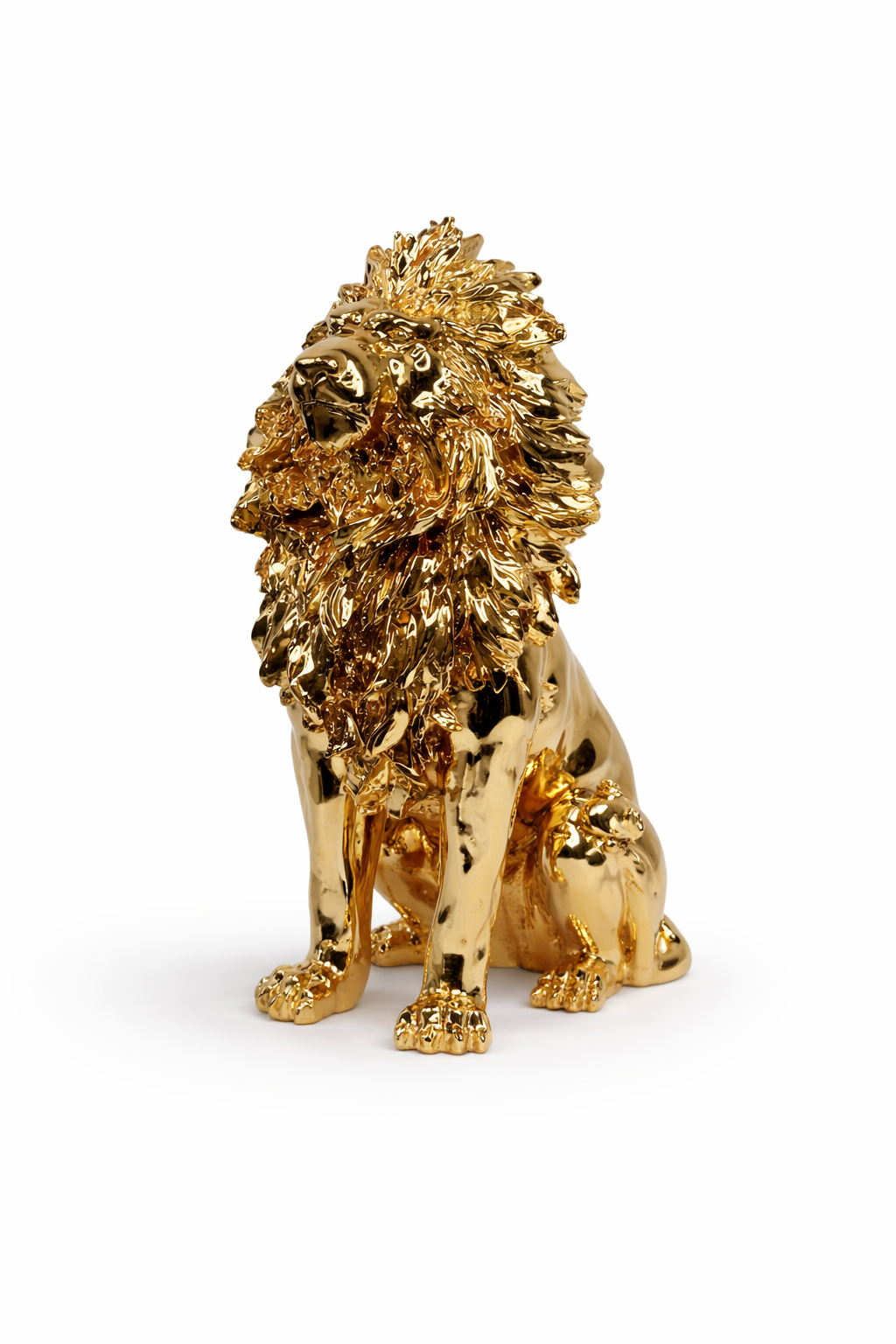 Majestic Golden Lion: Handcrafted Seated Lion Artefact
