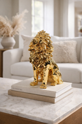 Majestic Golden Lion: Handcrafted Seated Lion Artefact