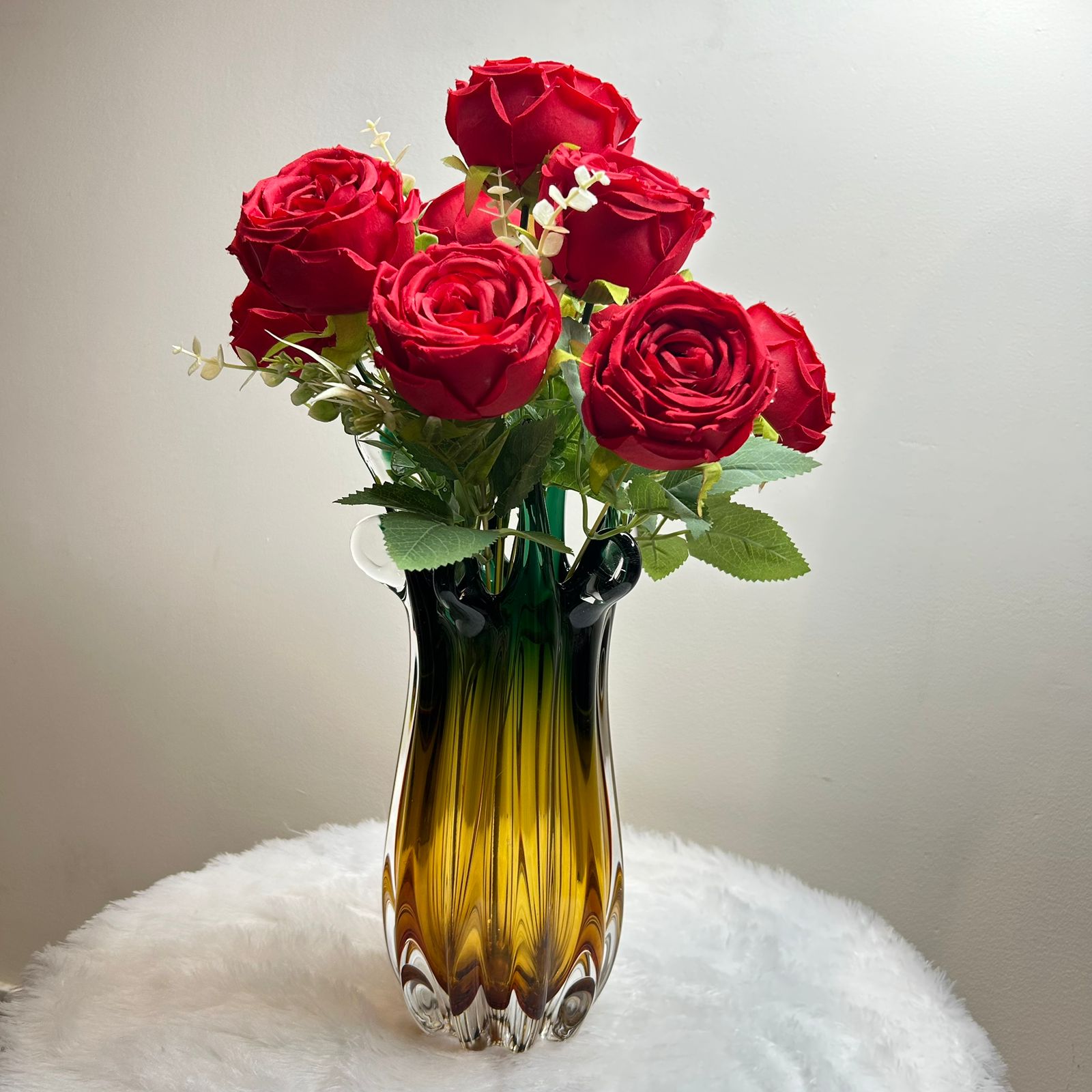 Ivory Noir Murano Glass Vase – Amber & Black Gradient