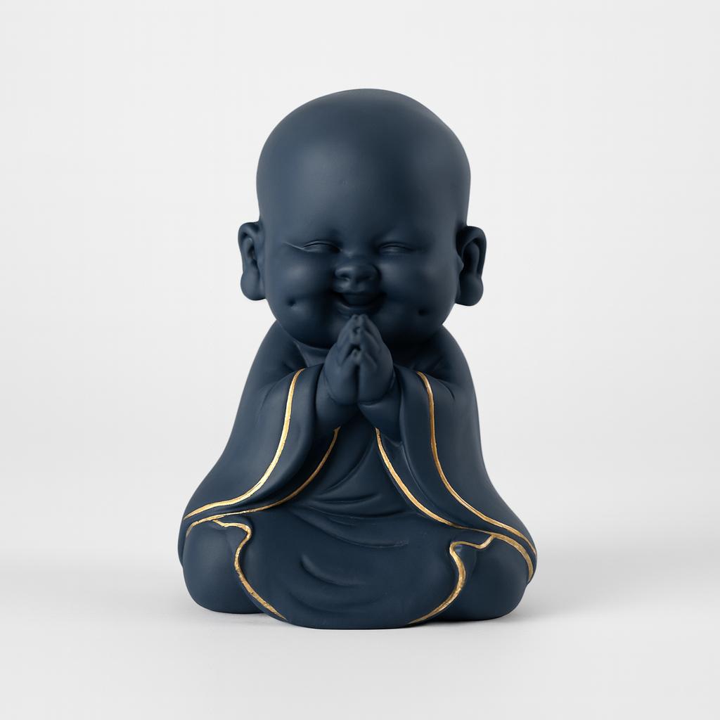 Serene Monk Figurine – Midnight Noir with Golden Trims