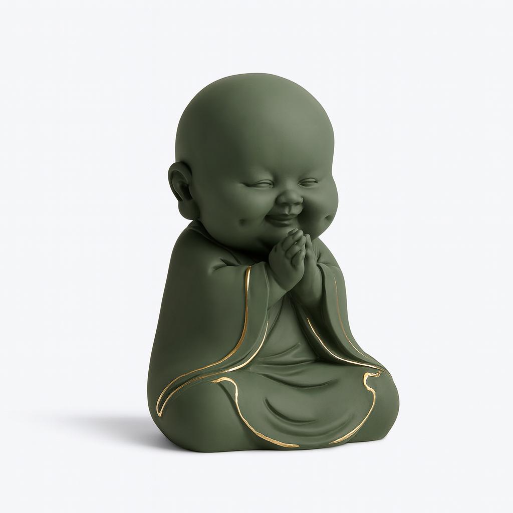 Serene Monk Figurine – Olive Tranquil with Golden Trims