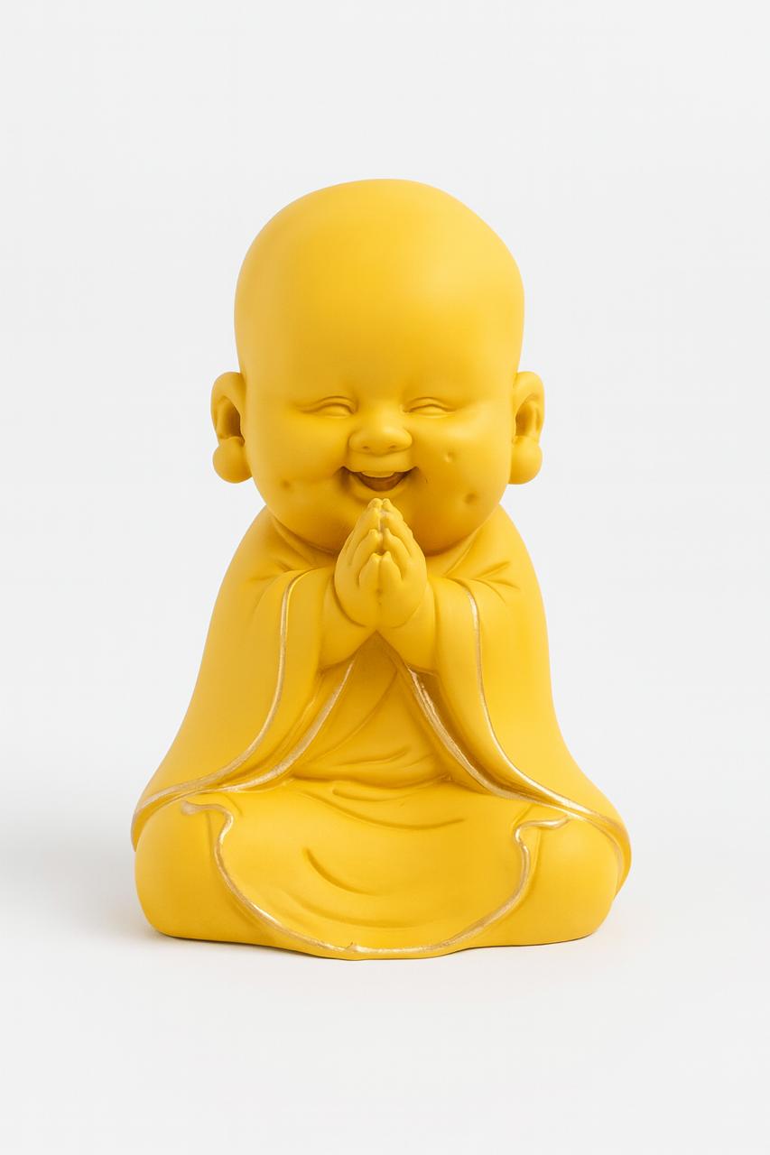 Serene Monk Figurine – Golden Bliss with Silver Trims