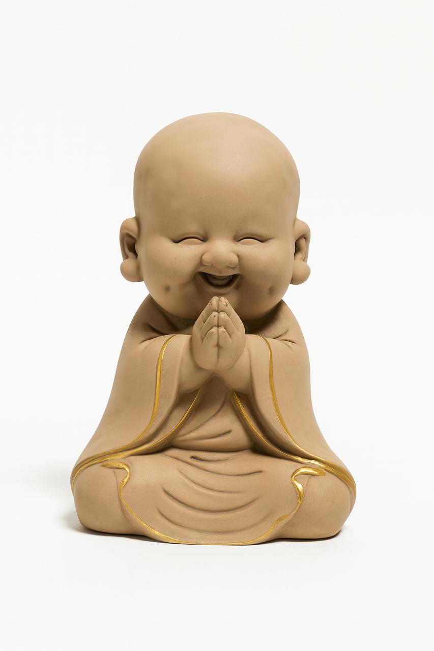 Serene Monk Figurine – Terracotta Calm with Golden Trims