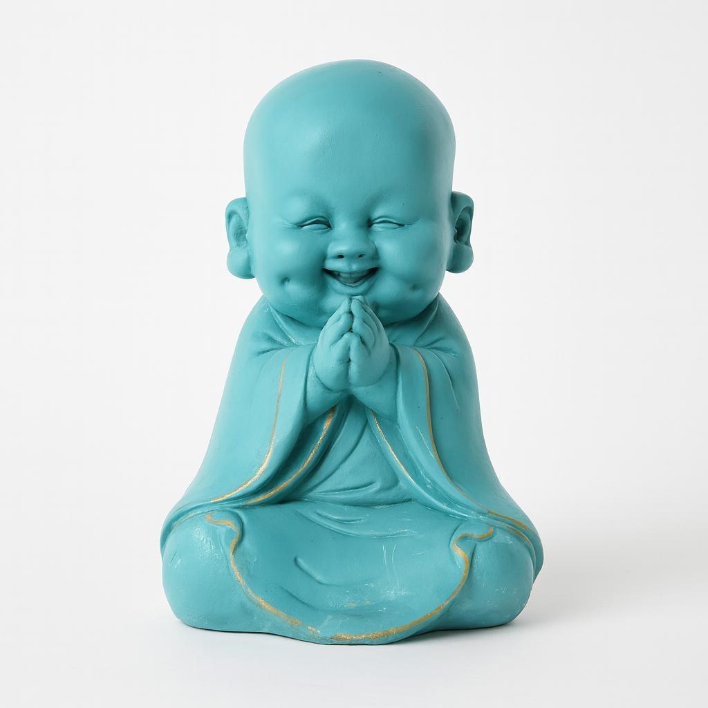 Serene Monk Figurine – Aqua Peace with Golden Trims