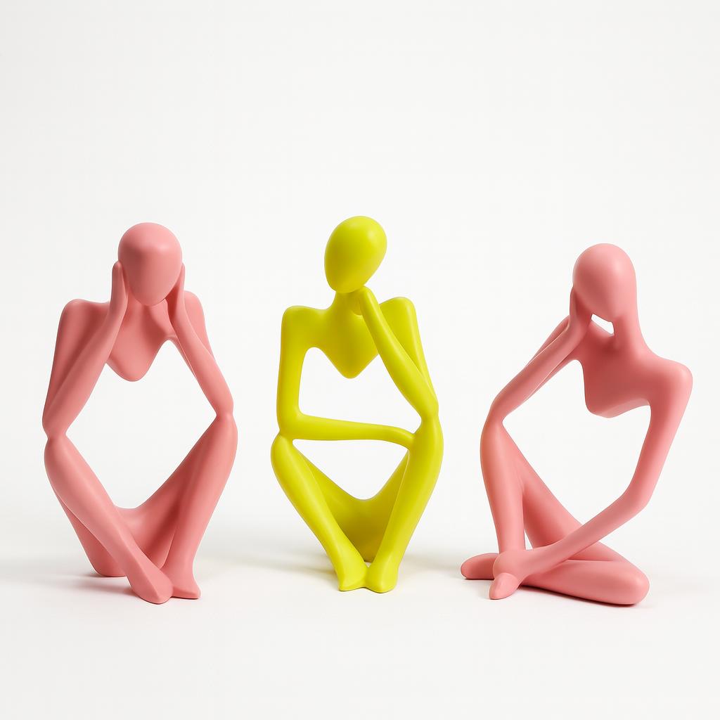Abstract Muse Sculptural Figurines – Pink & Yellow Ceramic Set