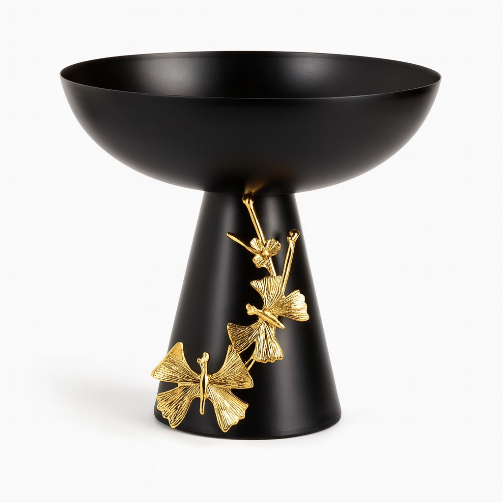 Butterfly Metal Treat Bowl – Matte Black & Gold