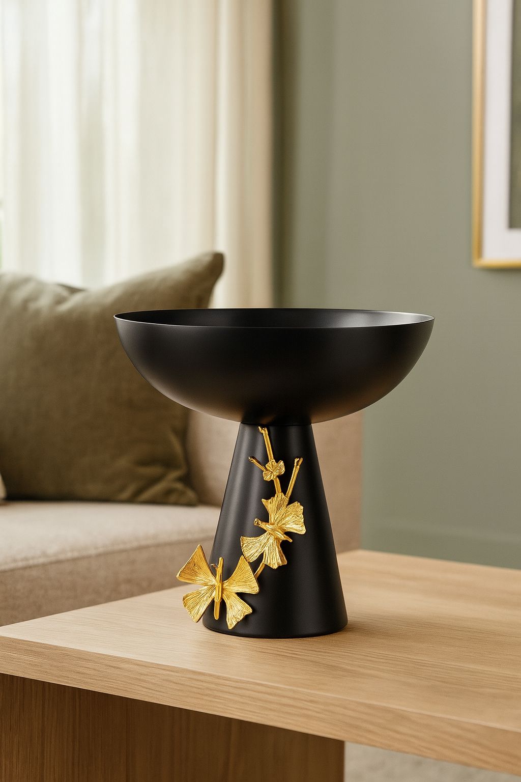 Butterfly Metal Treat Bowl – Matte Black & Gold