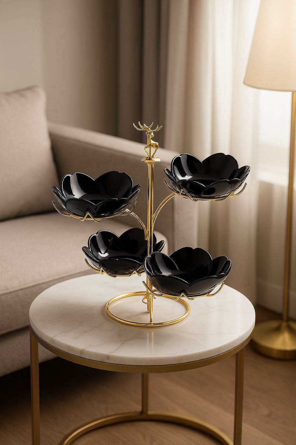 Antler Ceramic Dry Fruit & Snacks Server – Black & Gold