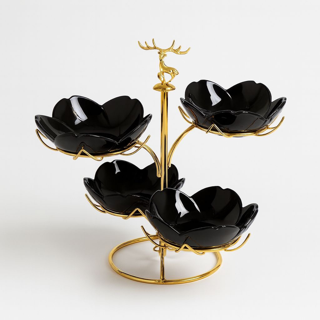 Antler Ceramic Dry Fruit & Snacks Server – Black & Gold