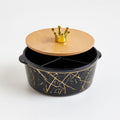 Crown Marble Snack Jar – Black & Gold Ceramic with Bamboo Lid