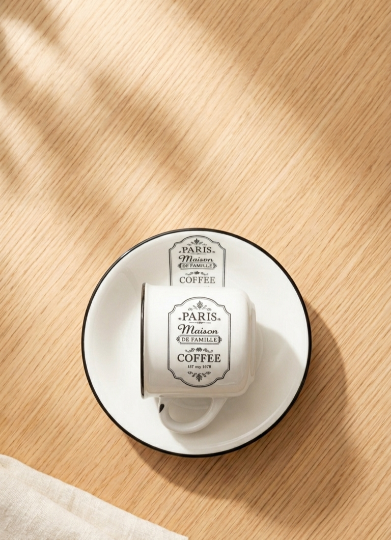 "Paris Maison" 12-Piece Espresso Cup and Saucer Set with Display Stand