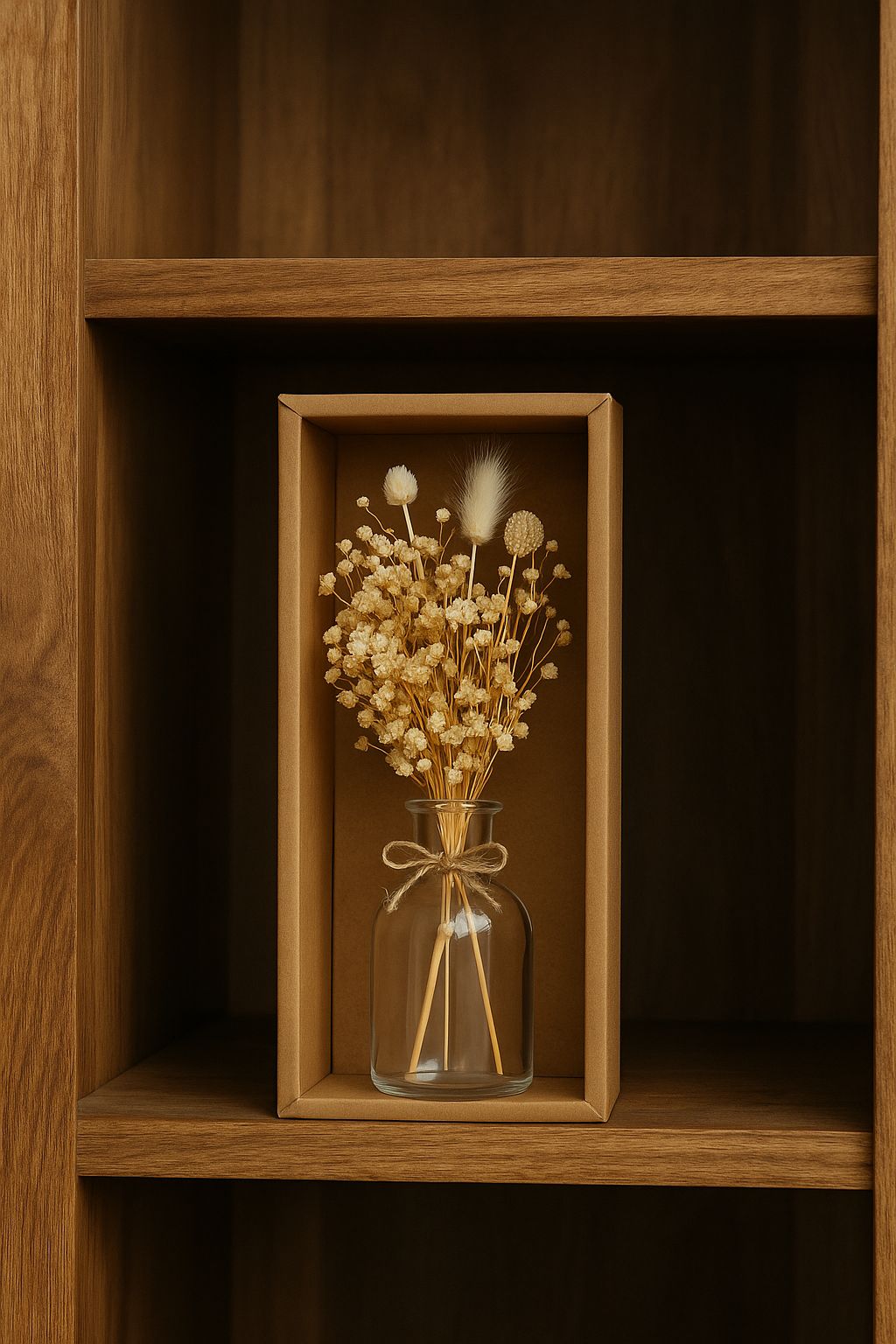 Rustic Dried Floral Bouquet Shadow Box with Glass Vase