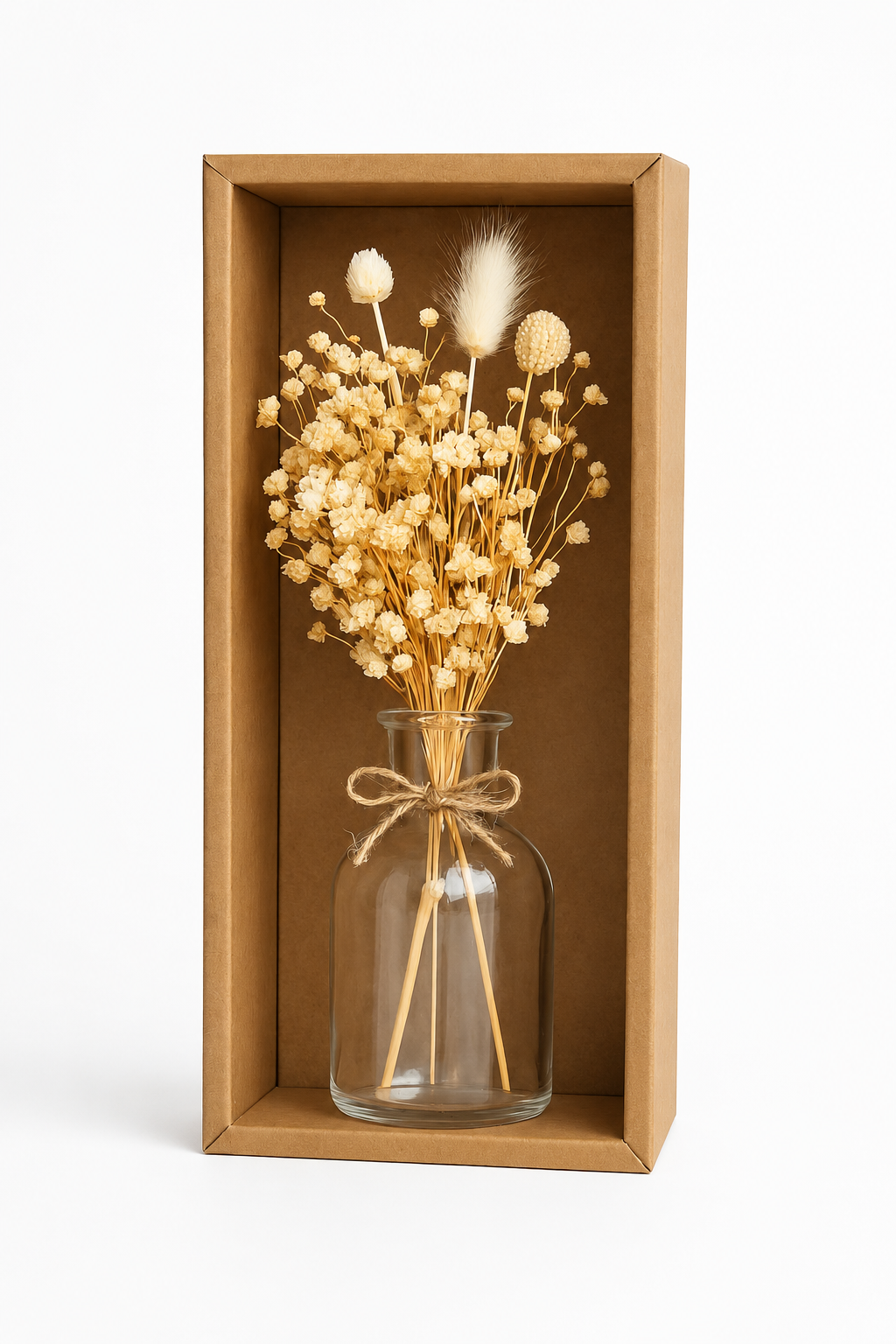 Rustic Dried Floral Bouquet Shadow Box with Glass Vase