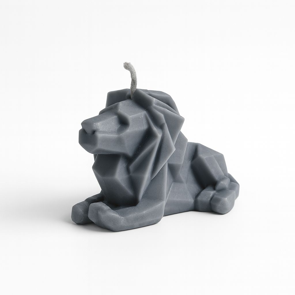 Geo Majesty Lion Candle – Charcoal Grey