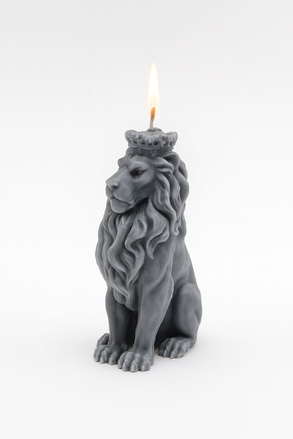 Regal Crowned Lion Candle – Charcoal Grey
