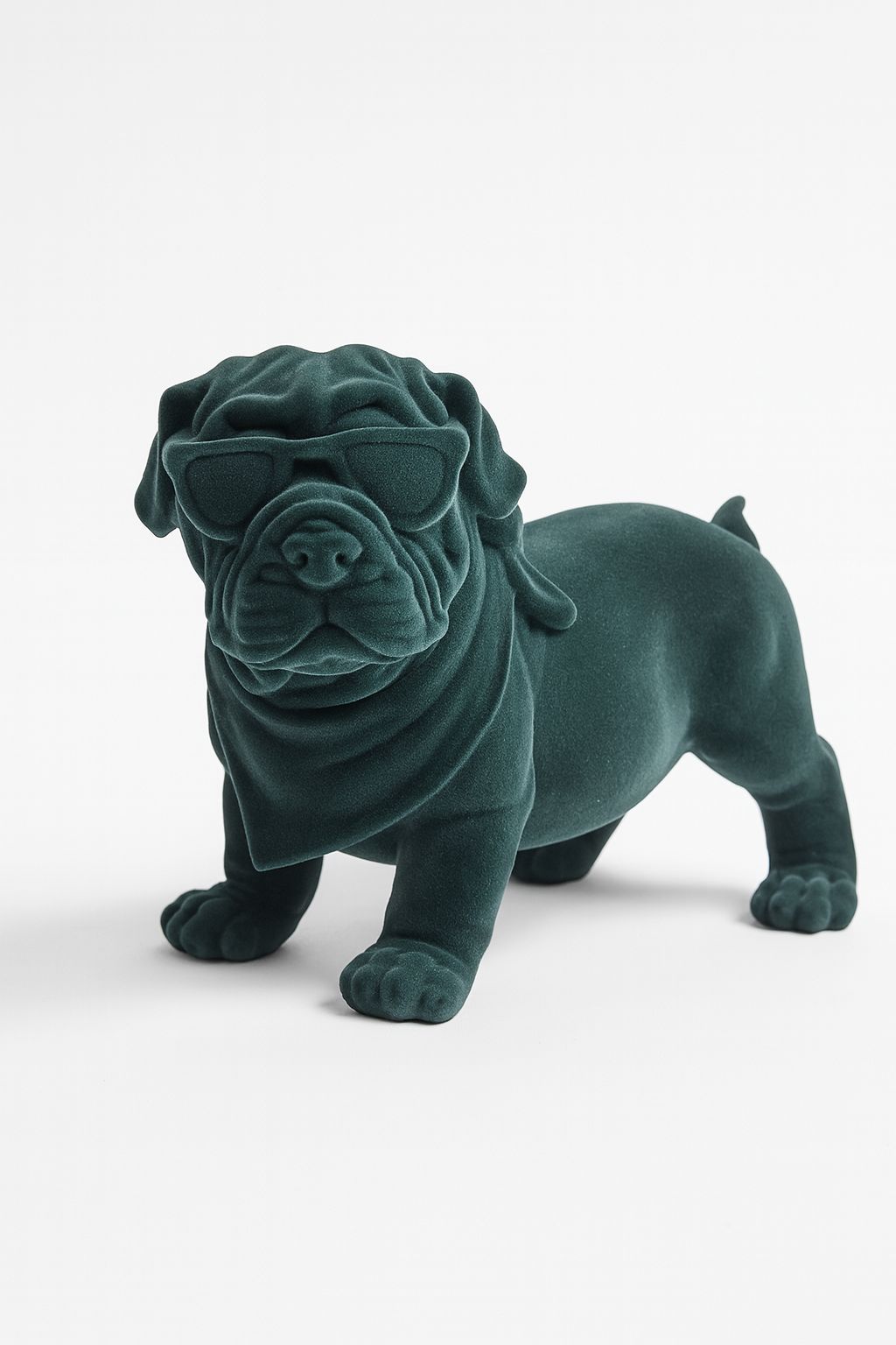 Velvet Bulldog Figurine – Forest Green Resin Décor