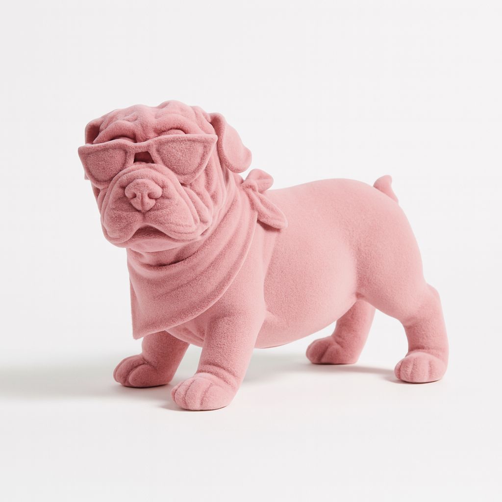 Velvet Bulldog Figurine – Blush Pink Resin Décor