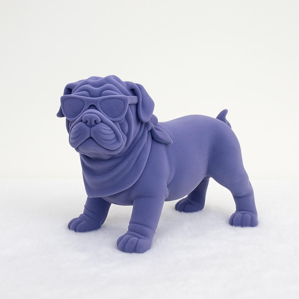 Velvet Bulldog Figurine – Royal Violet Resin Décor