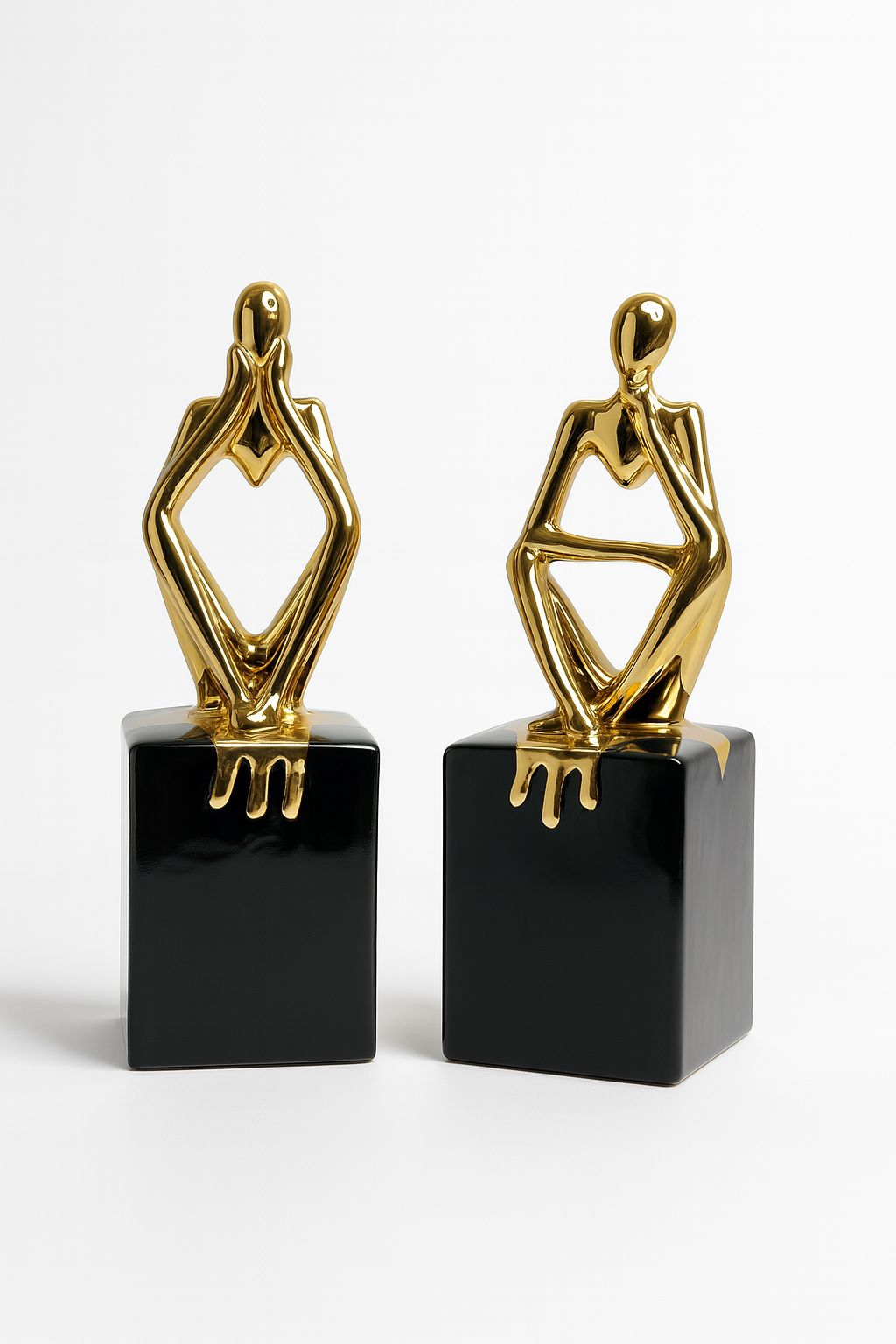 Golden Abstract Thinker Duo – Black Pedestal Edition