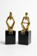 Golden Abstract Thinker Duo – Black Pedestal Edition