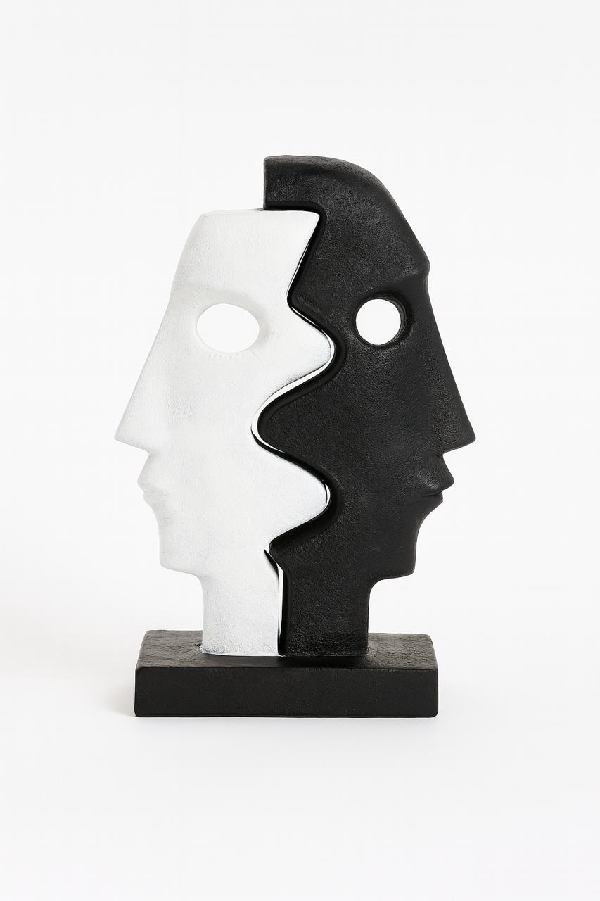 Monochrome Dual-Face Sculpture – Abstract Fusion Edition