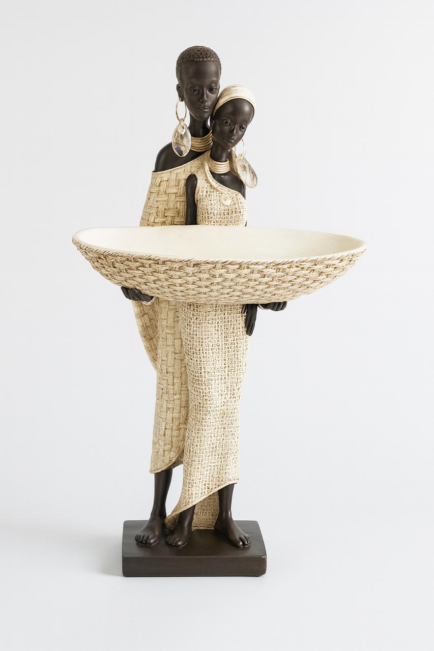 Artisan Tribal Figurines with Woven Serving Bowl