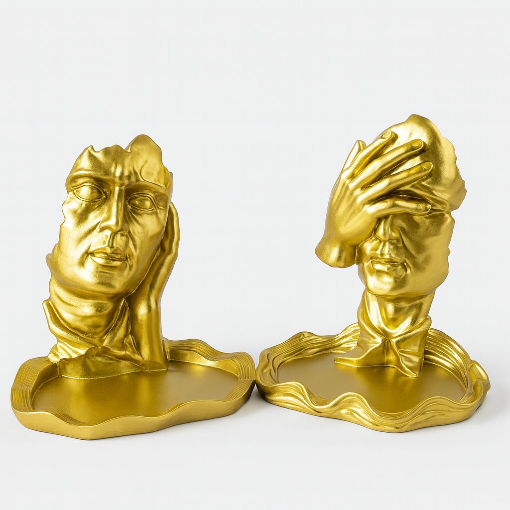 Abstract Golden Face Sculpture Set – Luxe Expression Series