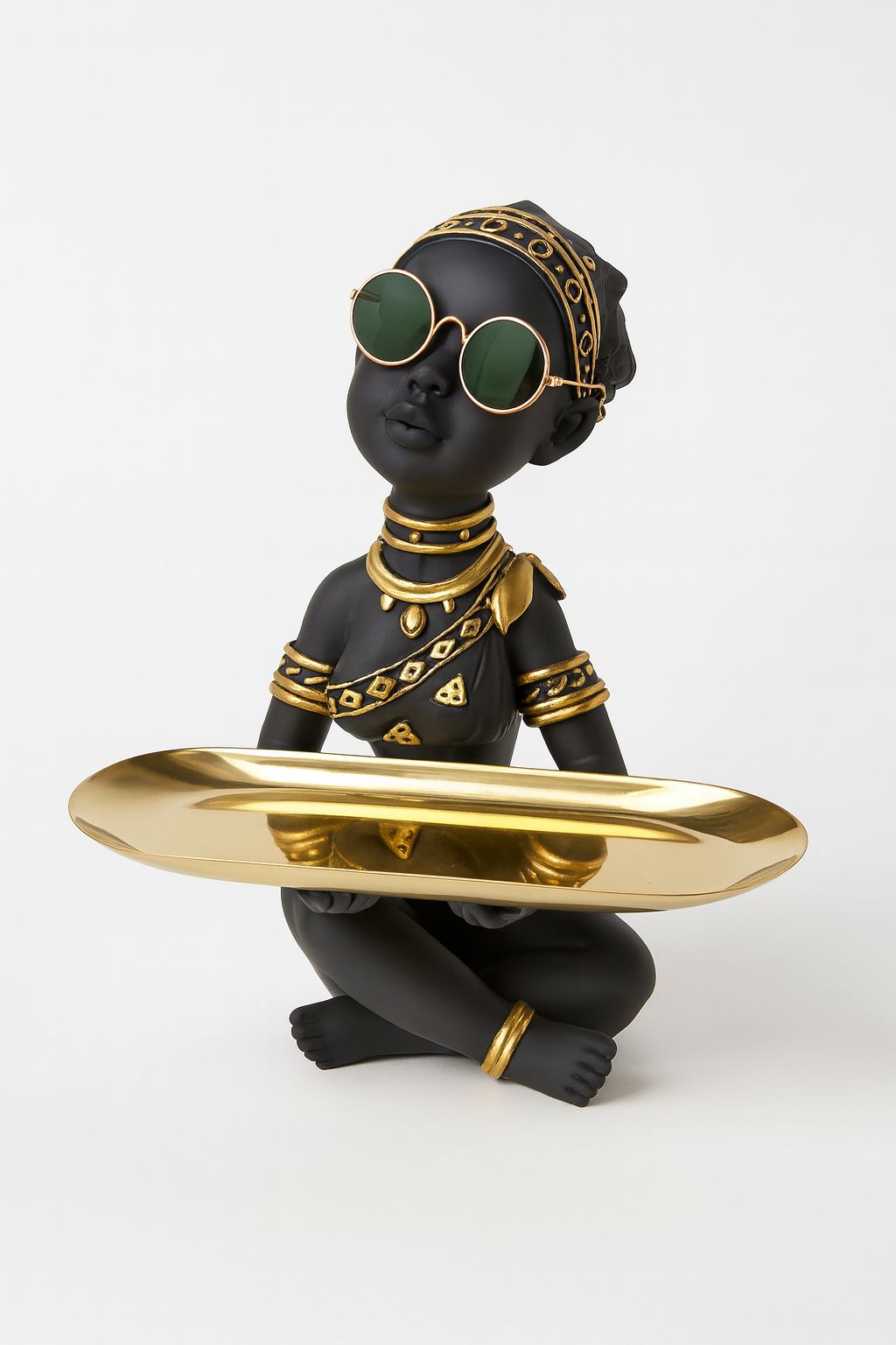 Sculpted Luxe Gold Tray Figurine – Noir Elegance