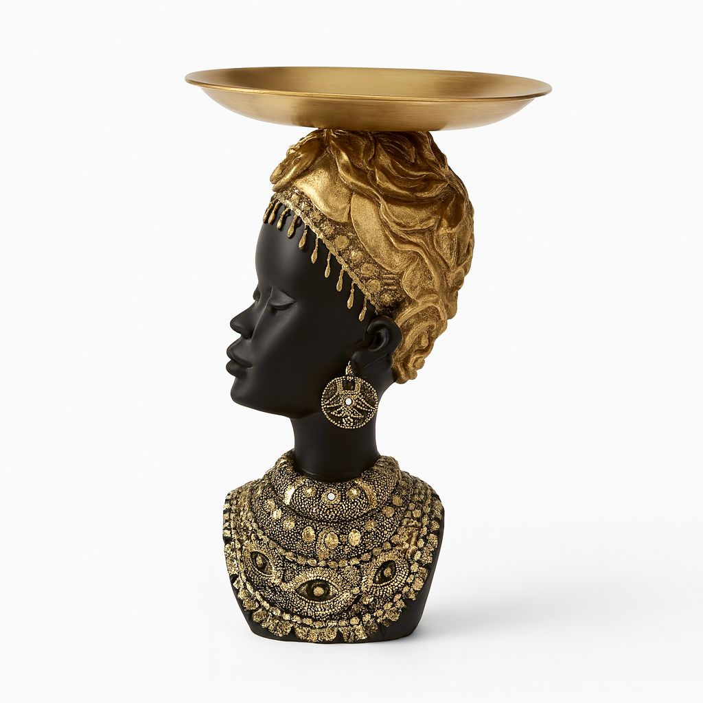 Majestic Gold-Accented African Bust with Serving Tray